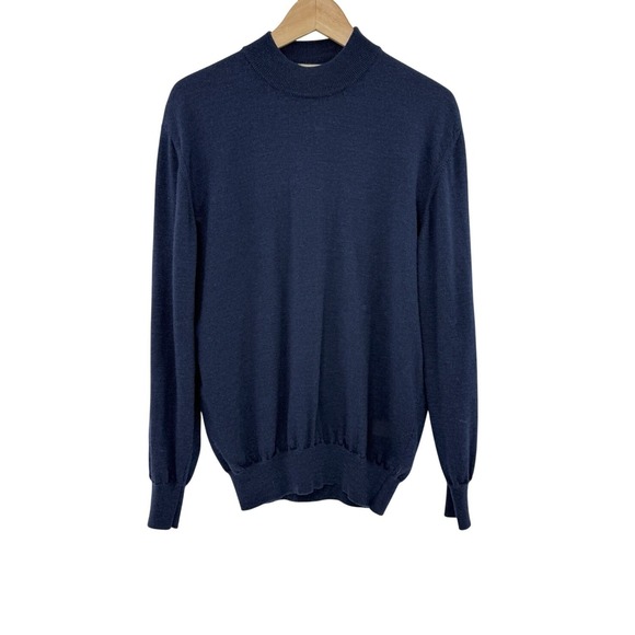 Gran Sasso Men's Navy Blue 100% Wool (?)Mock Neck Sz 50 Italy Quiet Luxury